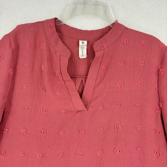 B Textured Dot Blouse Top Short Sleeve V Neck Bohemian Dusty Rose Size XL - Picture 2 of 8